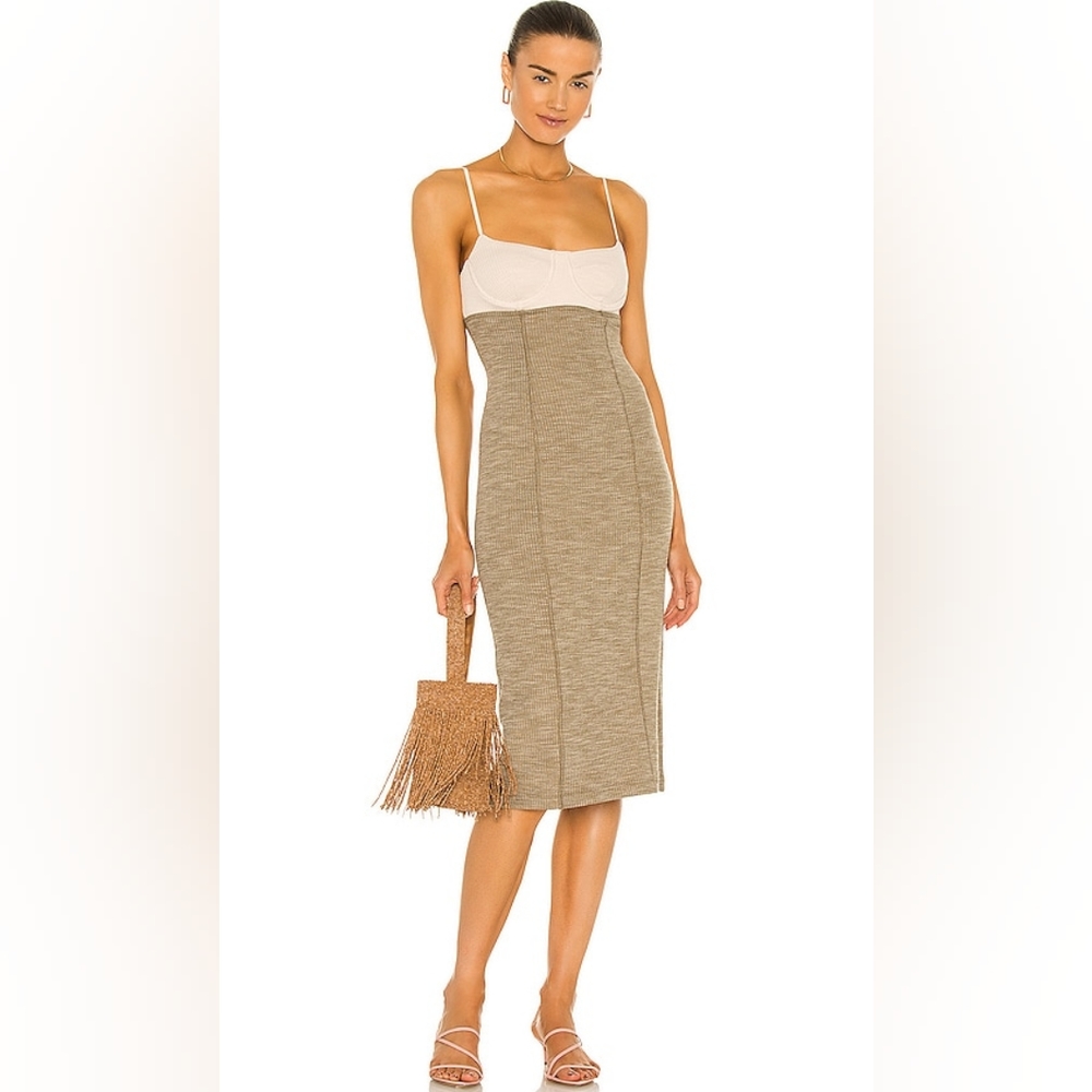 Gillian Midi Dress in Ivory & Green - Picture 2 of 7